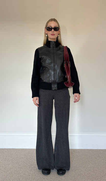 Vintage 100% wool and real leather jumper jacket