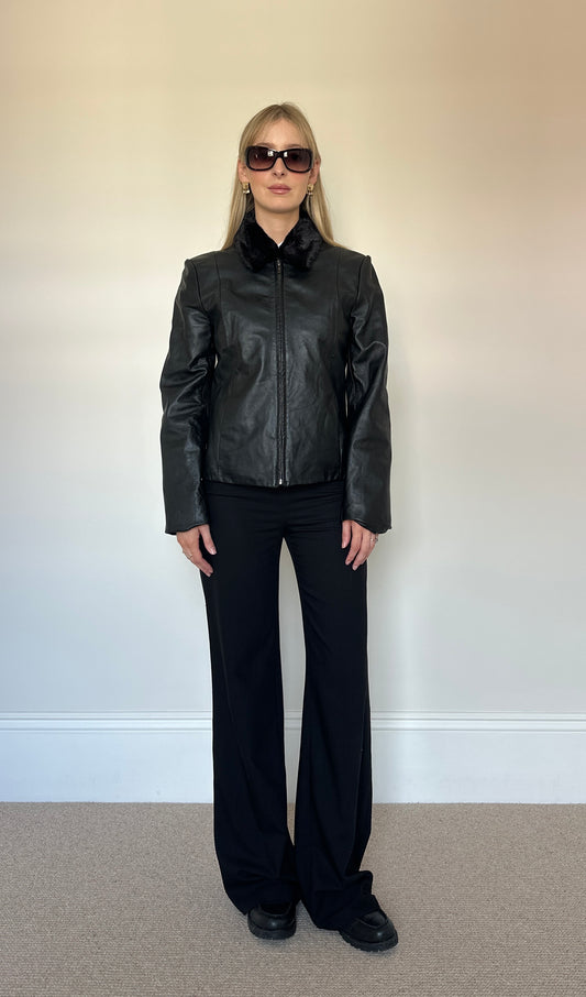 Vintage Leather Jacket with faux fur collar