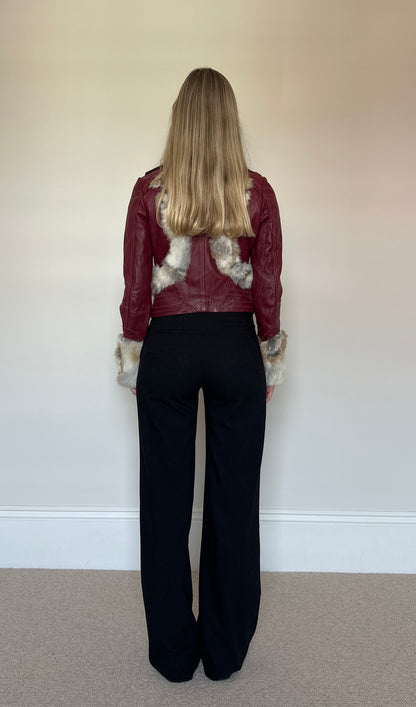 Vintage Burgundy Fur Leather Jacket
