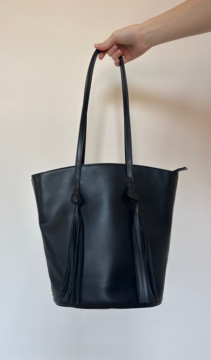 Black leather Tassle Bag