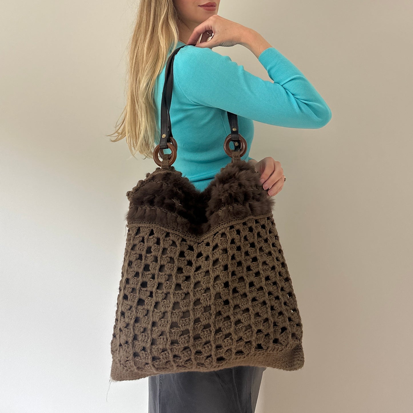 Vintage crochet & fur bag