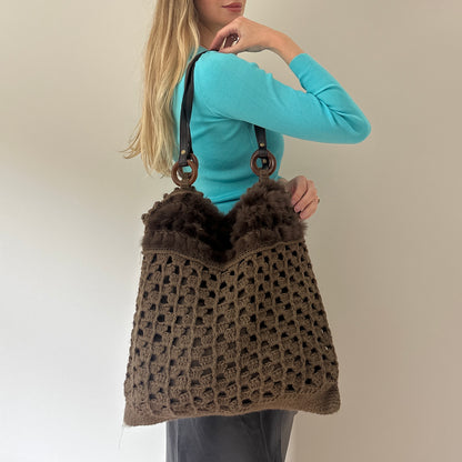 Vintage crochet & fur bag