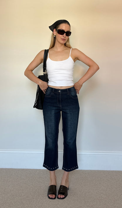 Vintage dark denim stud capris
