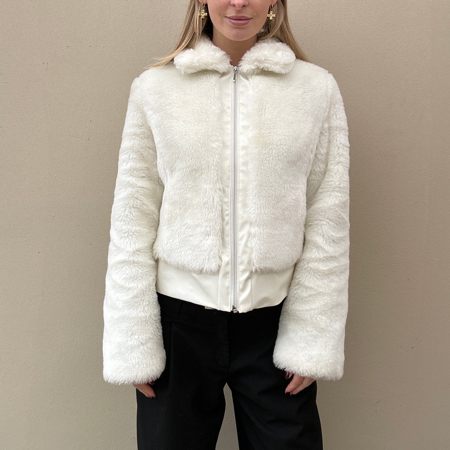 White faux fur jacket