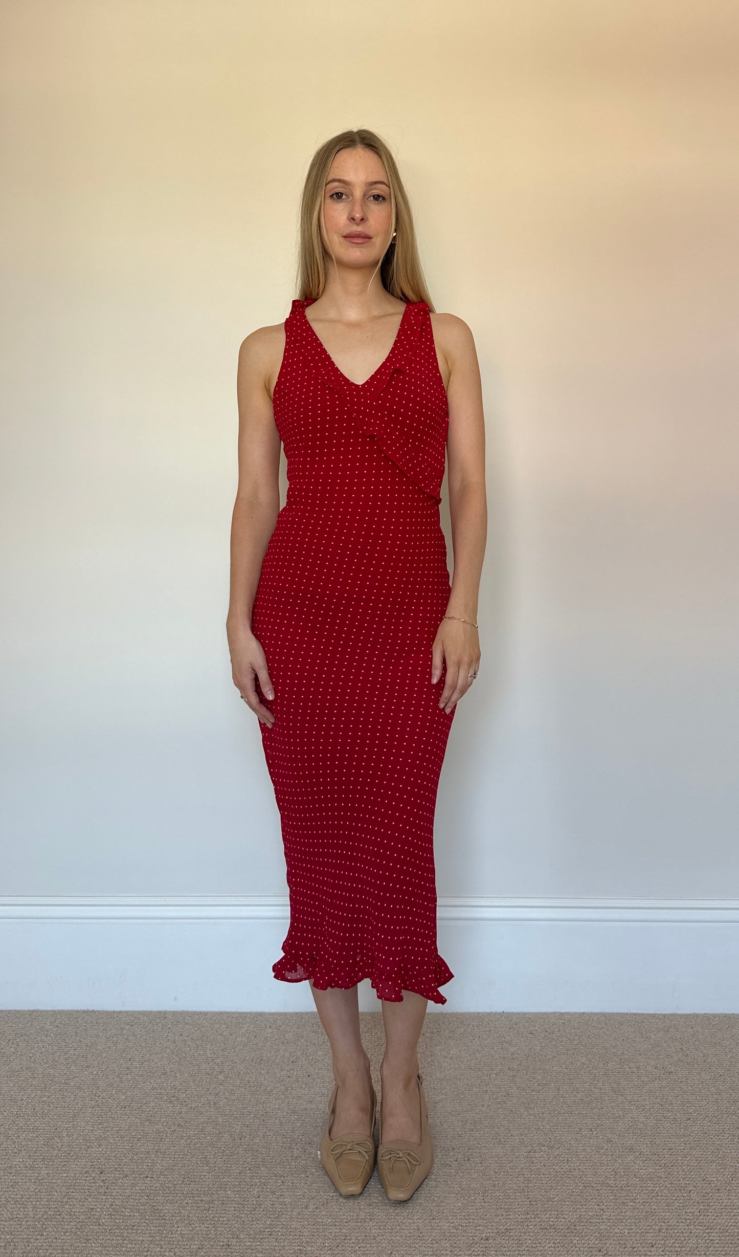 Vintage red polka dot frill dress