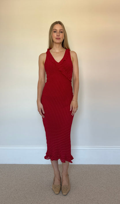 Vintage red polka dot frill dress