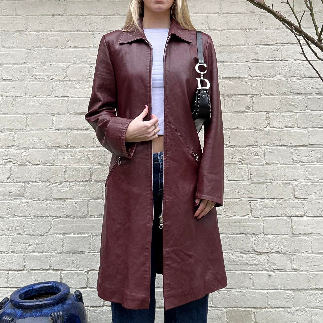 Vintage 90s burgundy leather trench coat