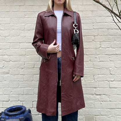 Vintage 90s burgundy leather trench coat