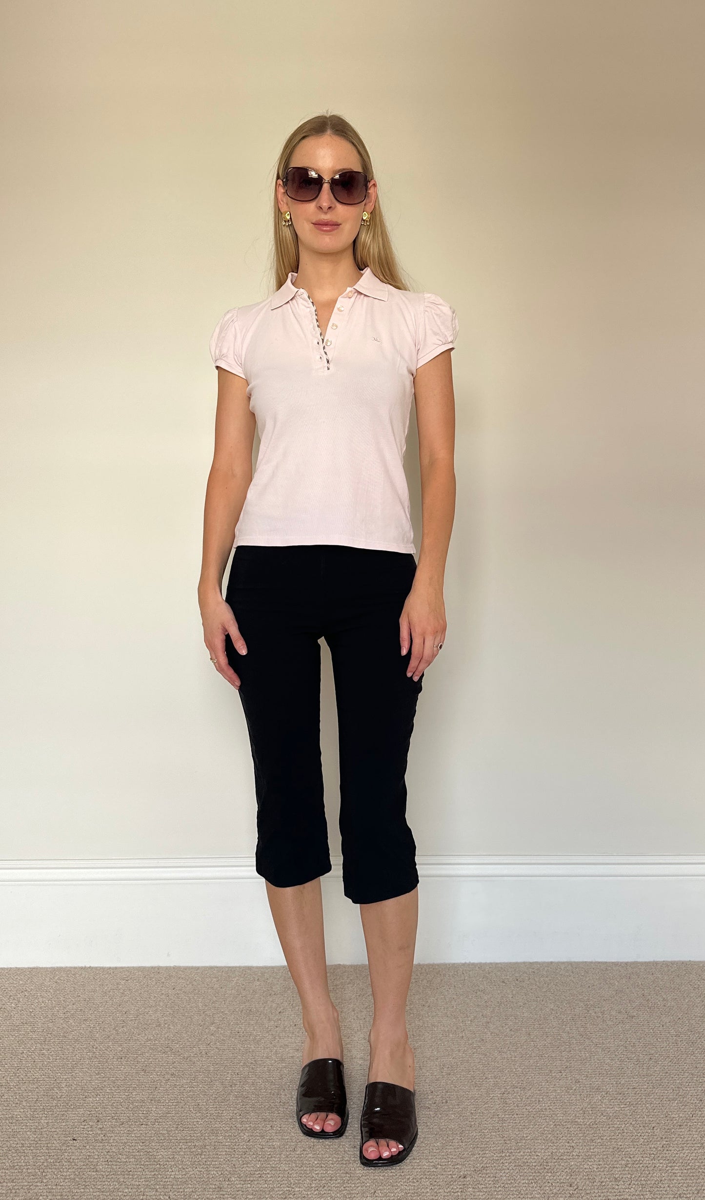 Vintage Burberry puff sleeve polo top