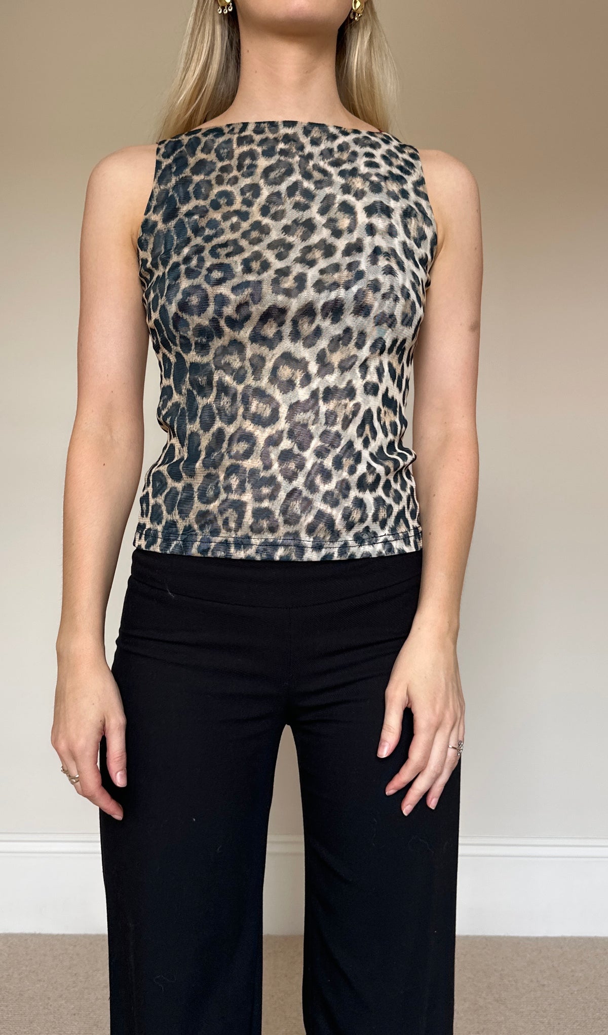 Vintage leopard mesh top