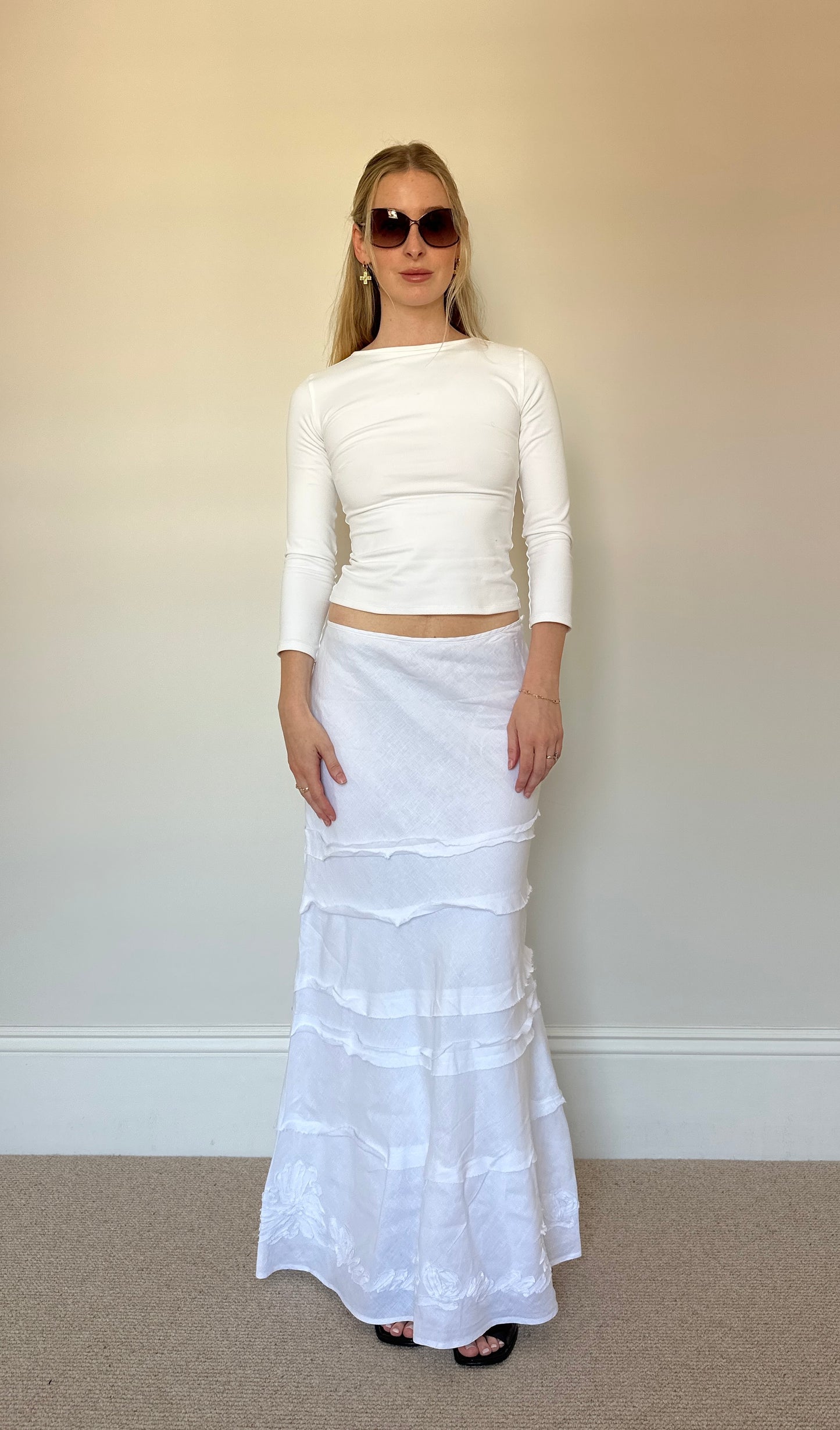 White 100% Linen Maxi Skirt