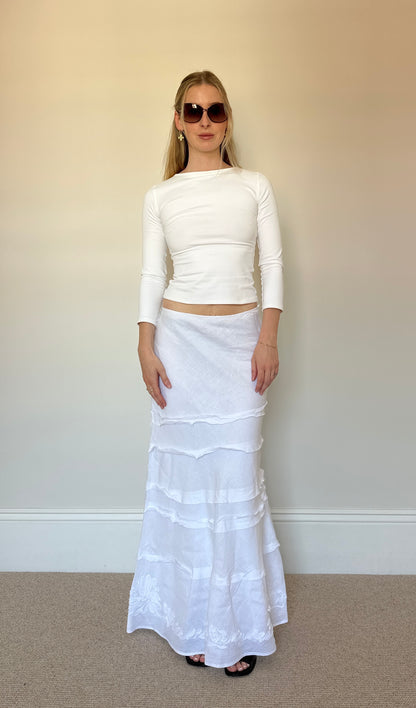 White 100% Linen Maxi Skirt