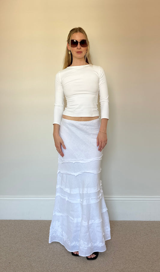 White 100% Linen Maxi Skirt