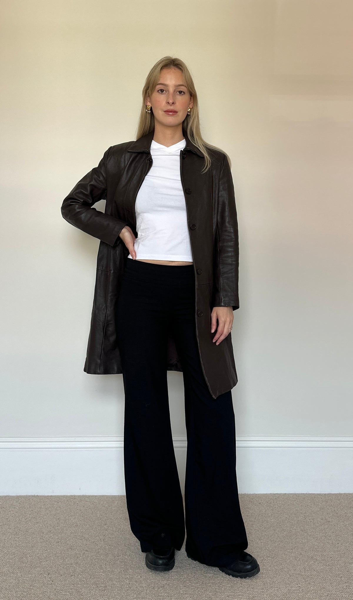 Vintage brown leather trench coat