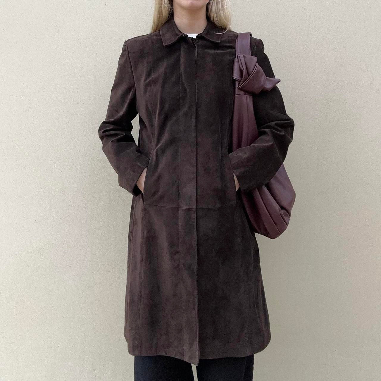 Vintage 90s chocolate brown suede coat