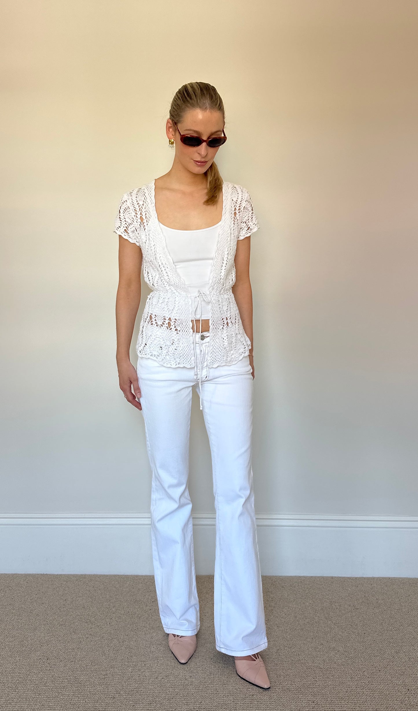 Vintage white crochet shrug