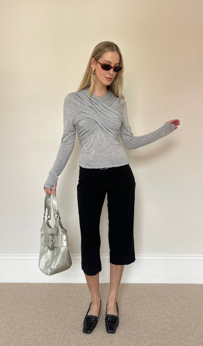 00s Grey Drape Long-sleeve Top