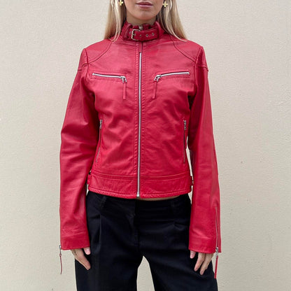 Vintage 00s red leather biker jacket