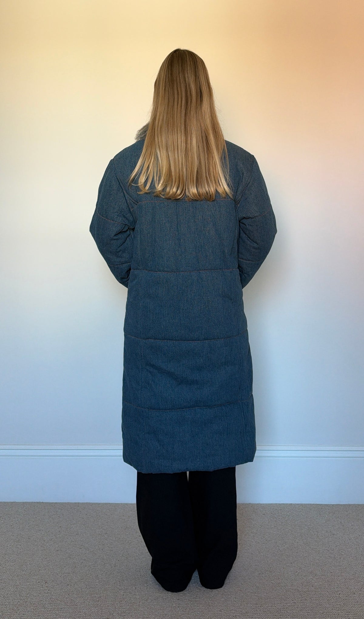 Vintage denim mongolian fur puffer coat