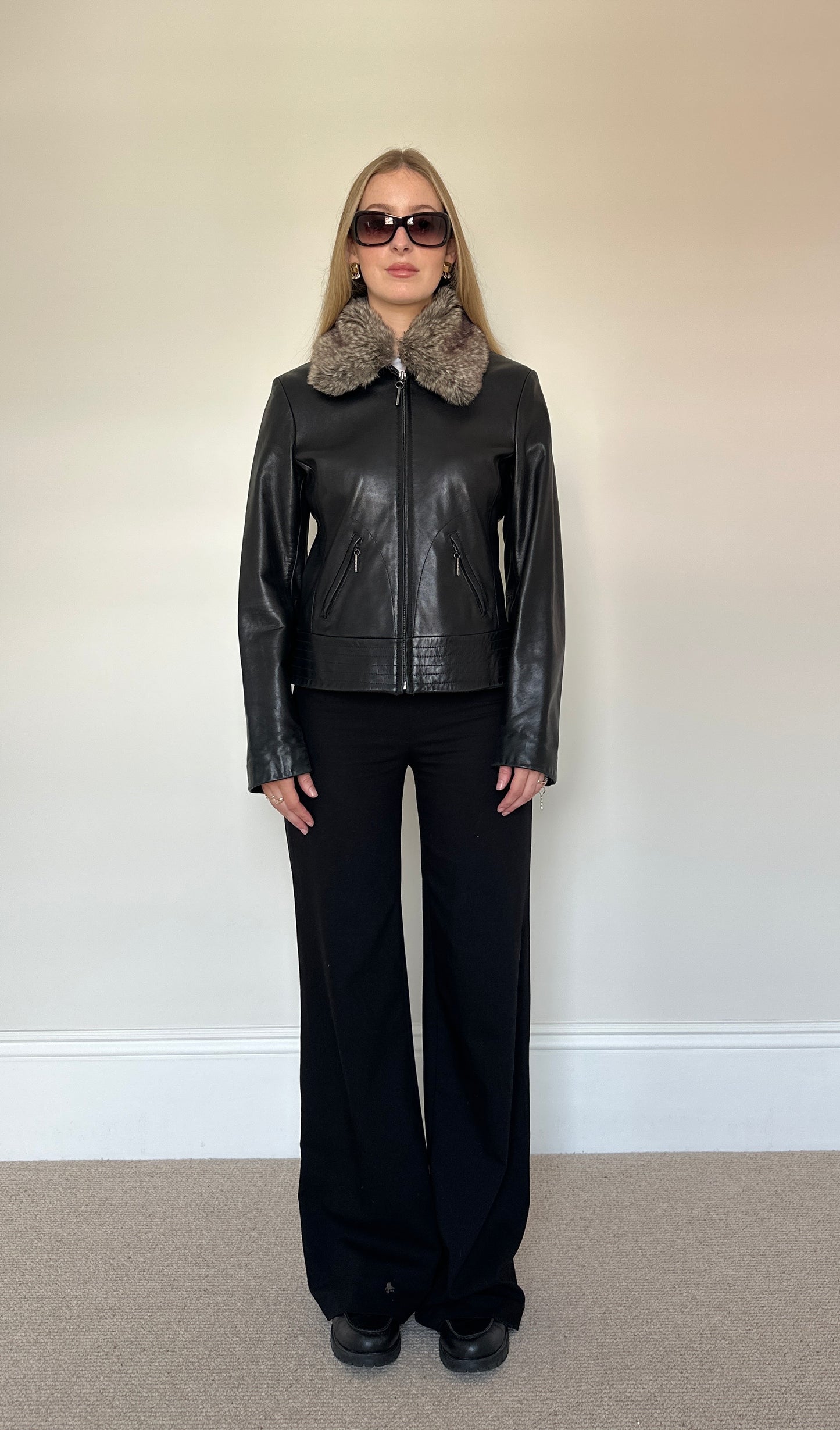 Vintage leather & faux fur jacket