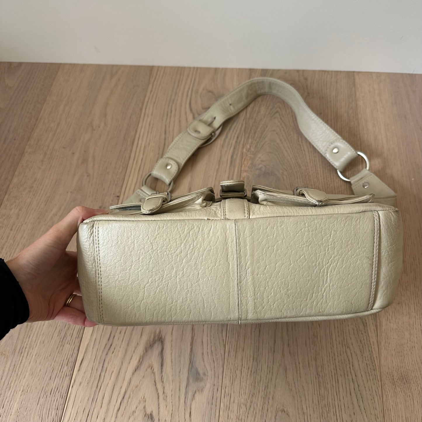 Vintage cream leather satchel bag