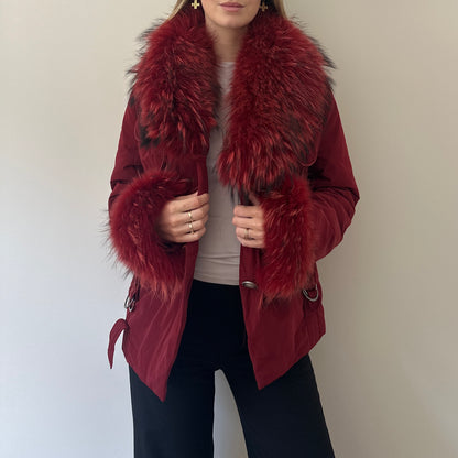 Vintage burgundy fur puffer coat