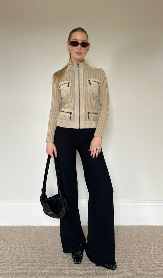 Vintage suede & knit zip jumper jacket