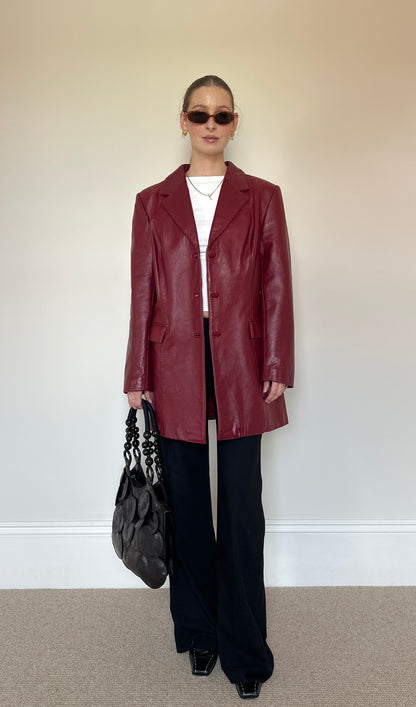 Vintage burgundy leather blazer
