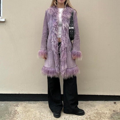 Vintage lilac suede Mongolian afghan coat