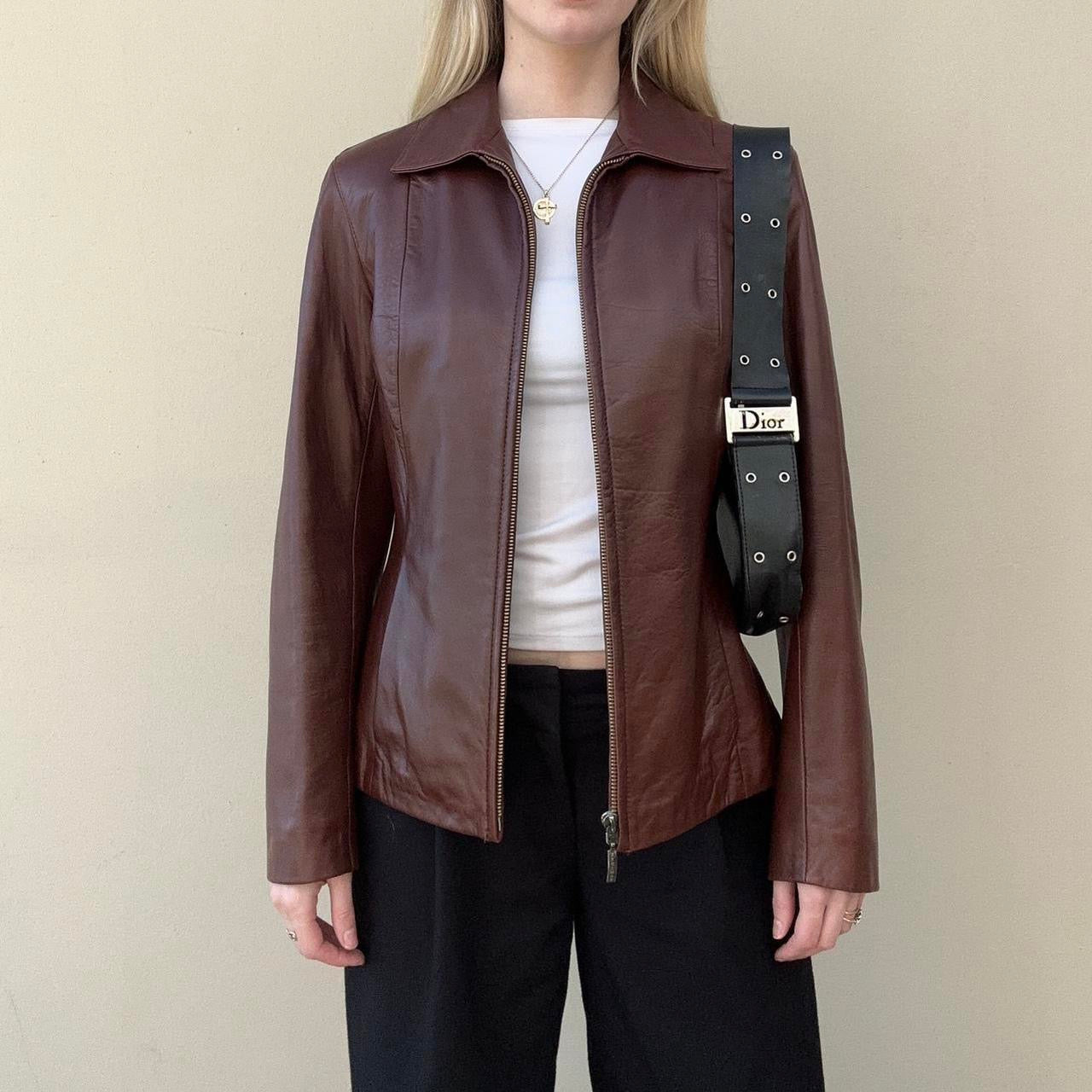 Vintage 00s rust brown leather jacket