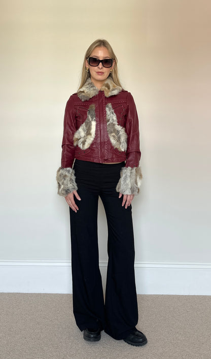Vintage Burgundy Fur Leather Jacket