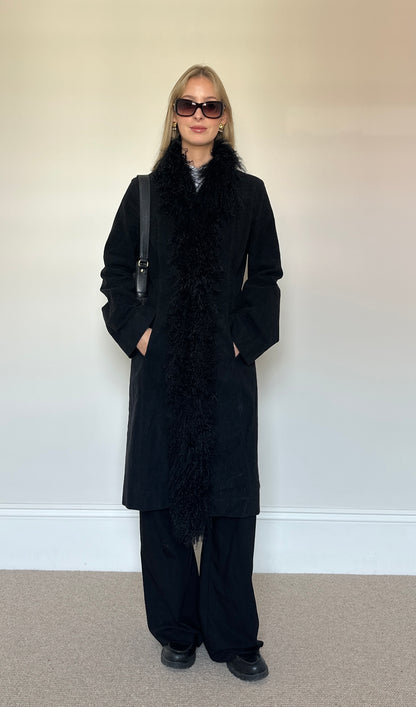 Vintage black mongolian fur coat