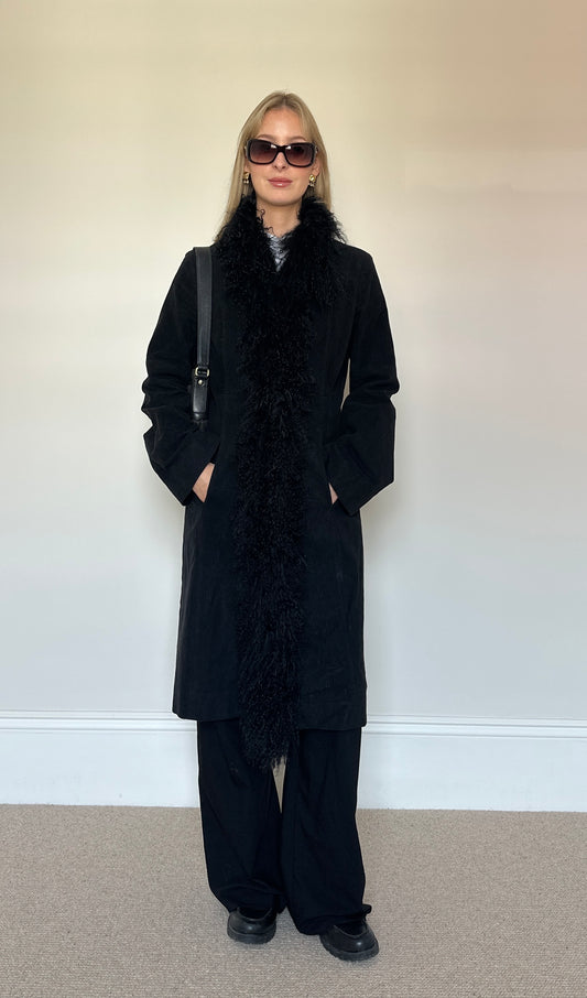 Vintage black mongolian fur coat