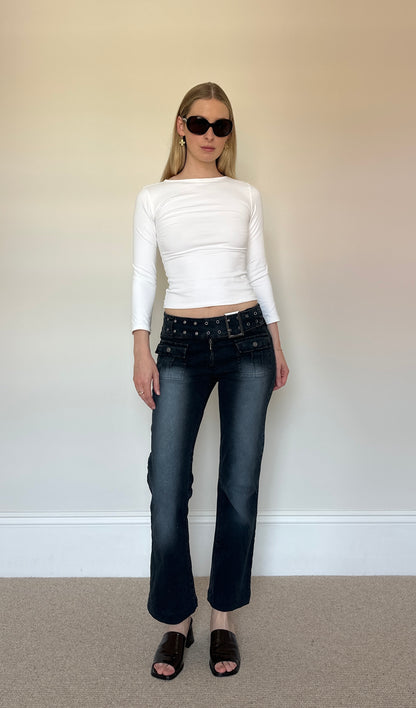 Vintage grommet belt cropped jeans