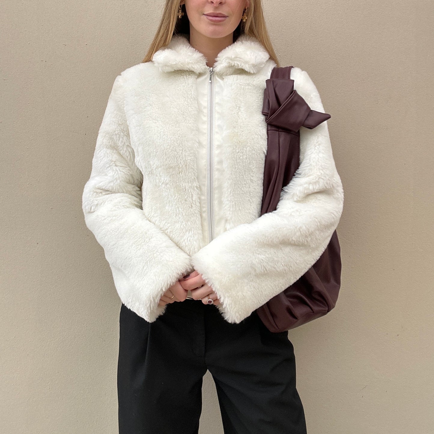 White faux fur jacket