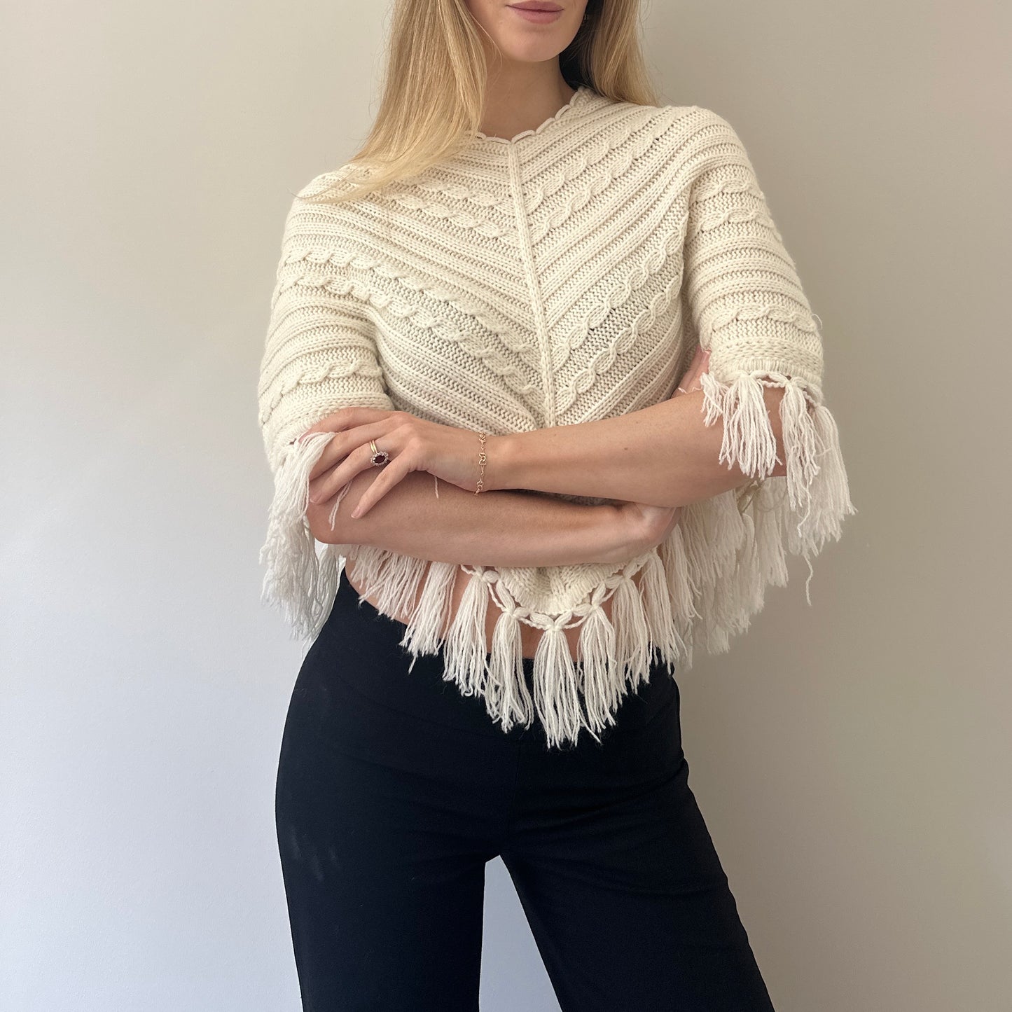 Vintage cream knit poncho