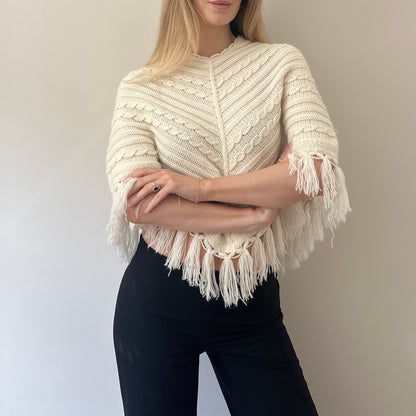 Vintage cream knit poncho