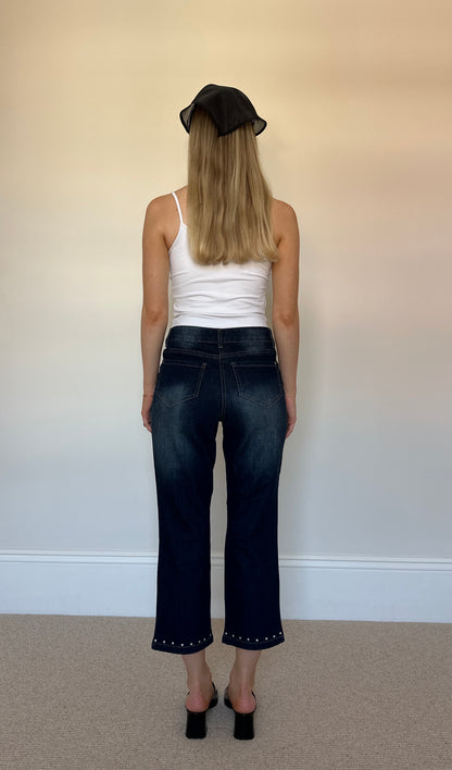 Vintage dark denim stud capris