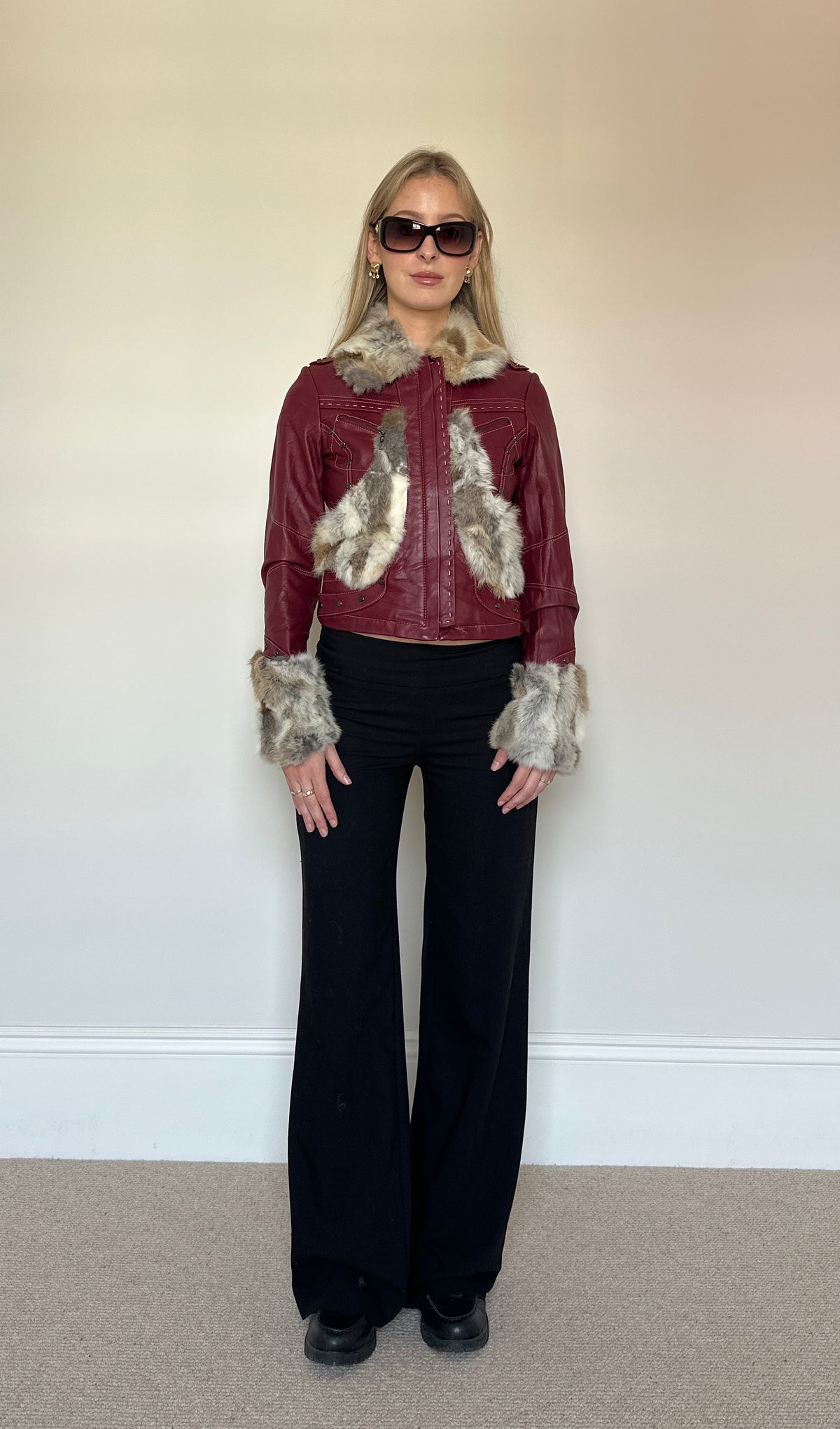 Vintage Burgundy Fur Leather Jacket