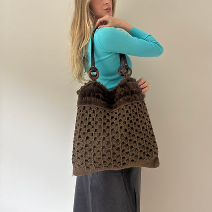 Vintage crochet & fur bag