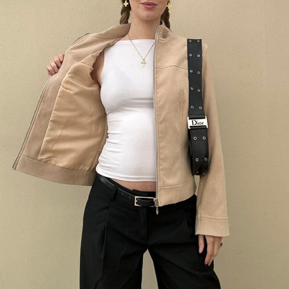 Vintage 00s camel faux suede jacket