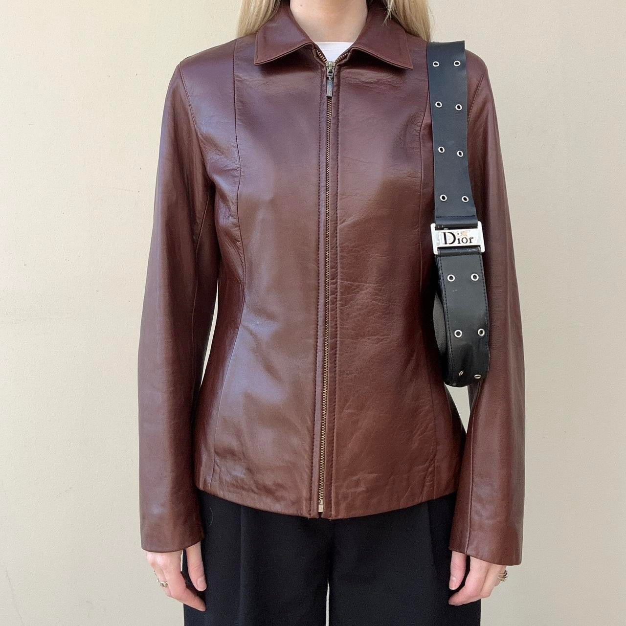 Vintage 00s rust brown leather jacket