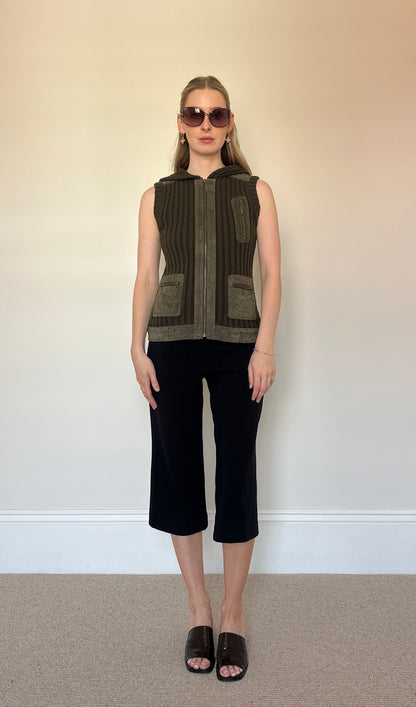 Vintage knit & suede sleeveless jumper