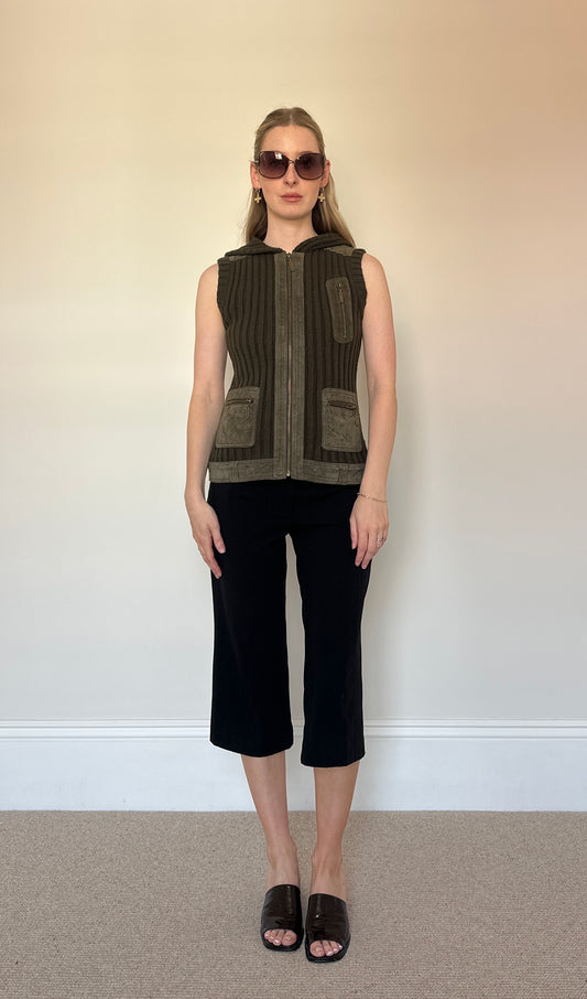 Vintage knit & suede sleeveless jumper