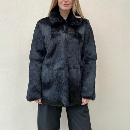 Black real fur coat