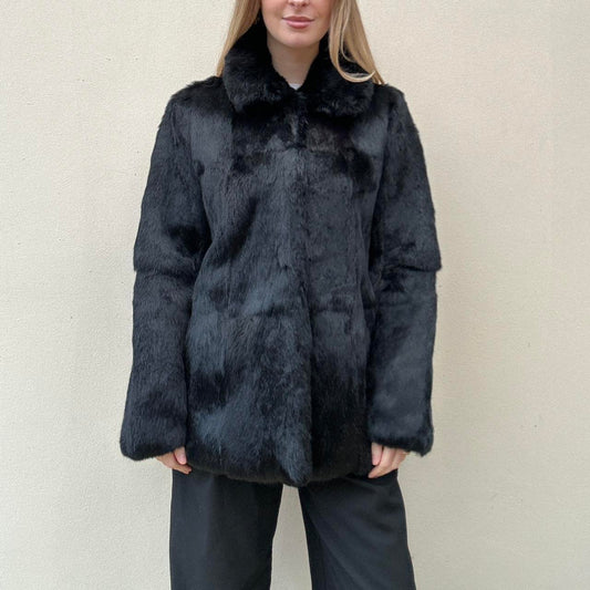 Black real fur coat