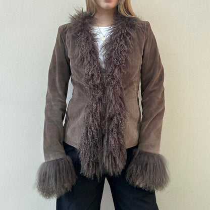 Vintage 00s chocolate brown afghan coat