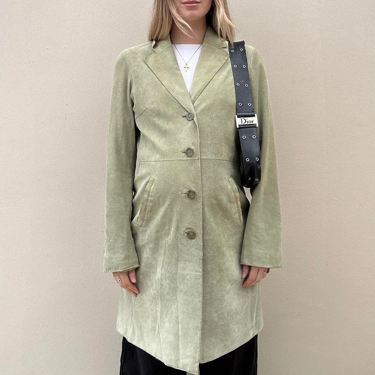 Sage green suede long coat