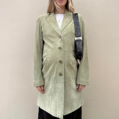 Sage green suede long coat