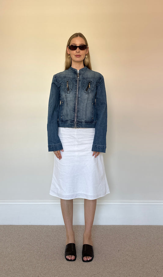 Vintage denim zip biker jacket